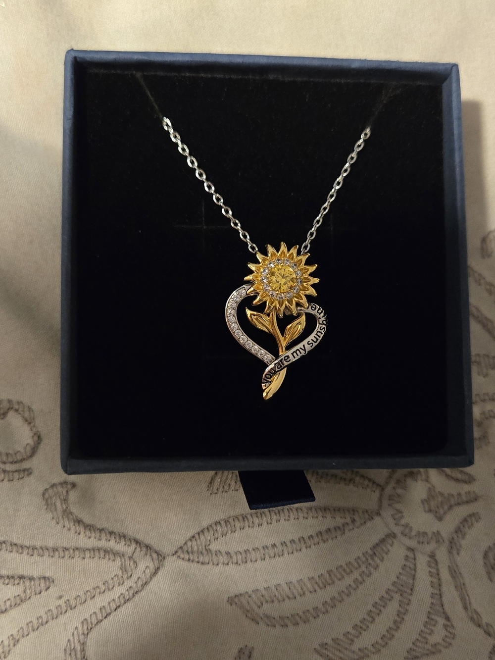 Gold Sunflower Heart Pendant Necklace - Women Jewelry